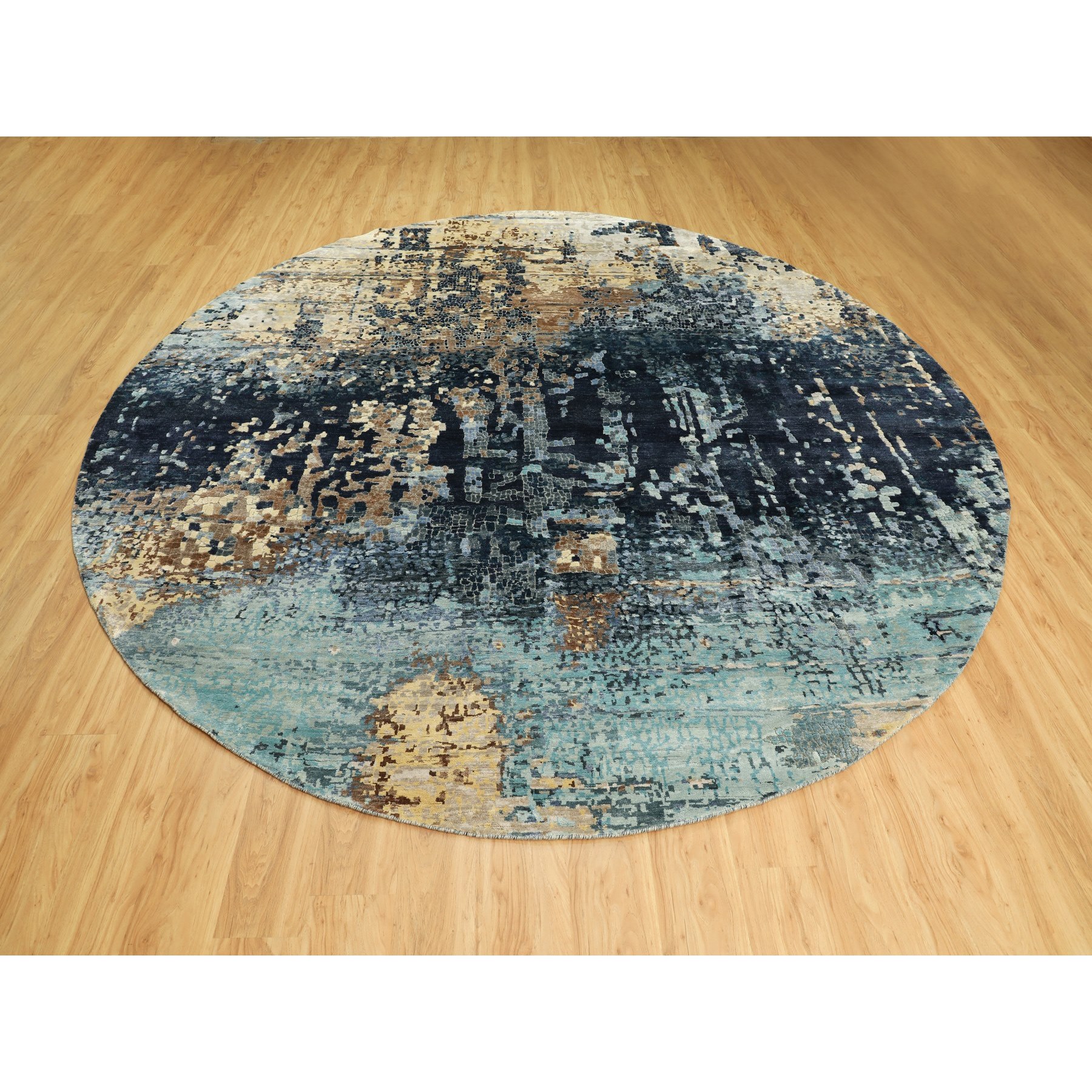 11'9"x11'9" BlueGold Mosaic Design Wool and Silk Hand Knotted Oriental